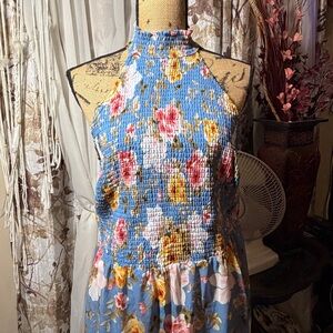 VENUS Blue Floral Smocked Dress